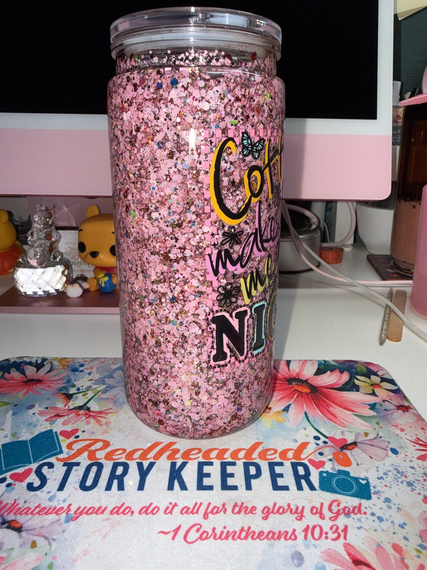 20 oz Coffee Makes Me Nicer Glitter Tumbler