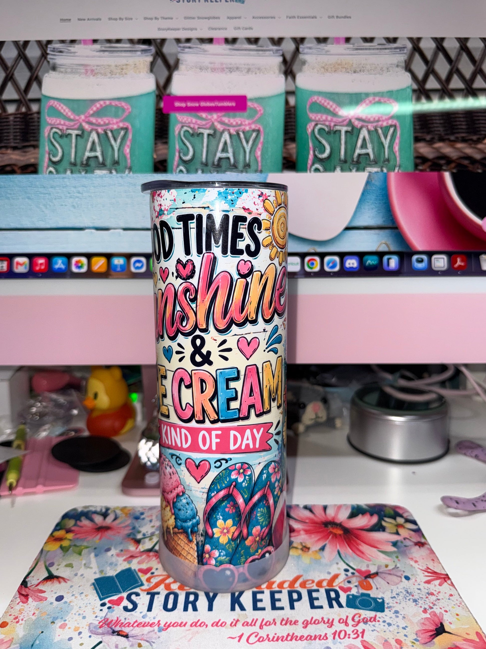 20 oz Good Times Sunshine & Ice Cream Kind of Day Tumbler - front view showing full colorful wrap design