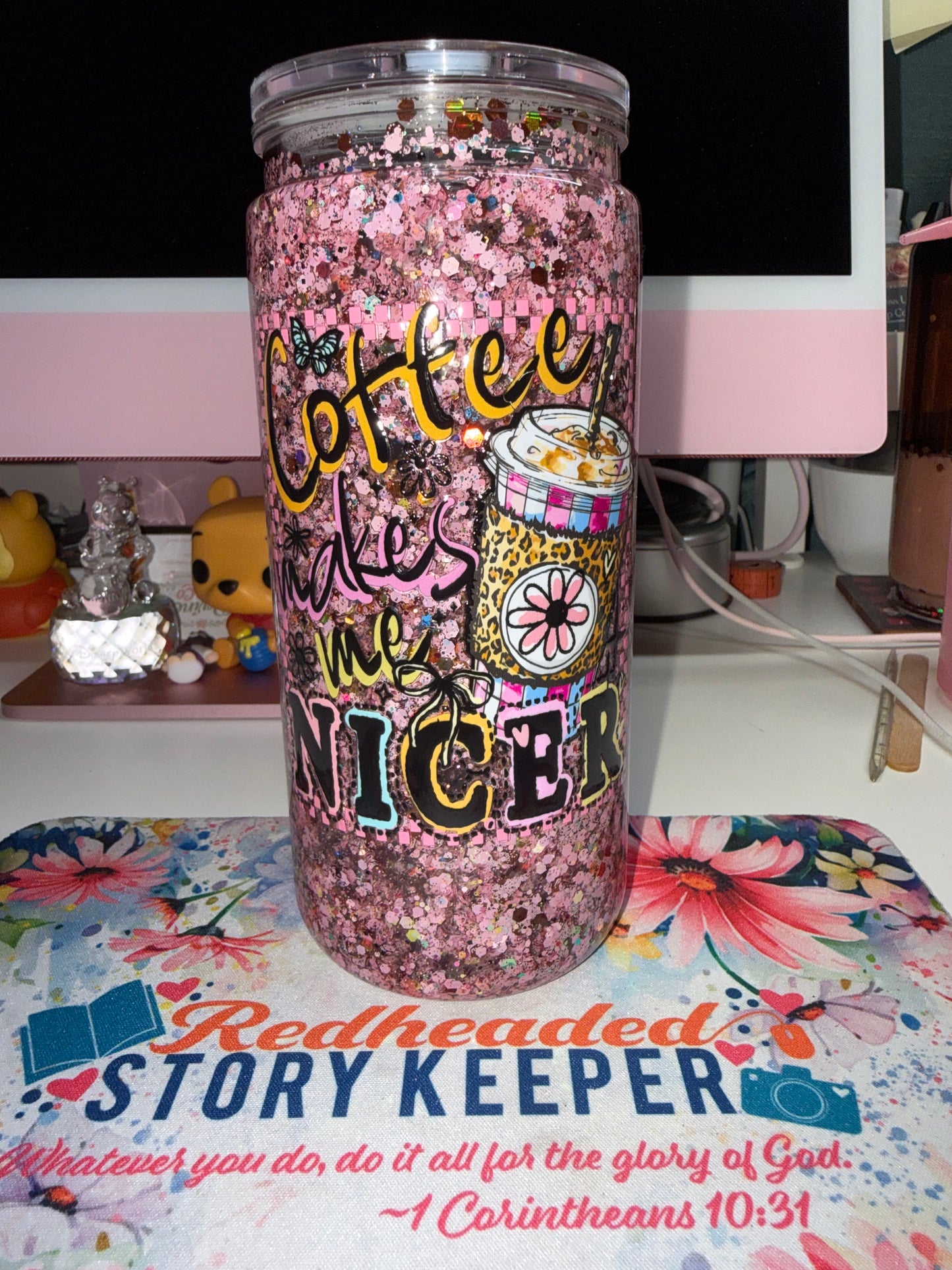 20 oz Coffee Makes Me Nicer Glitter Tumbler