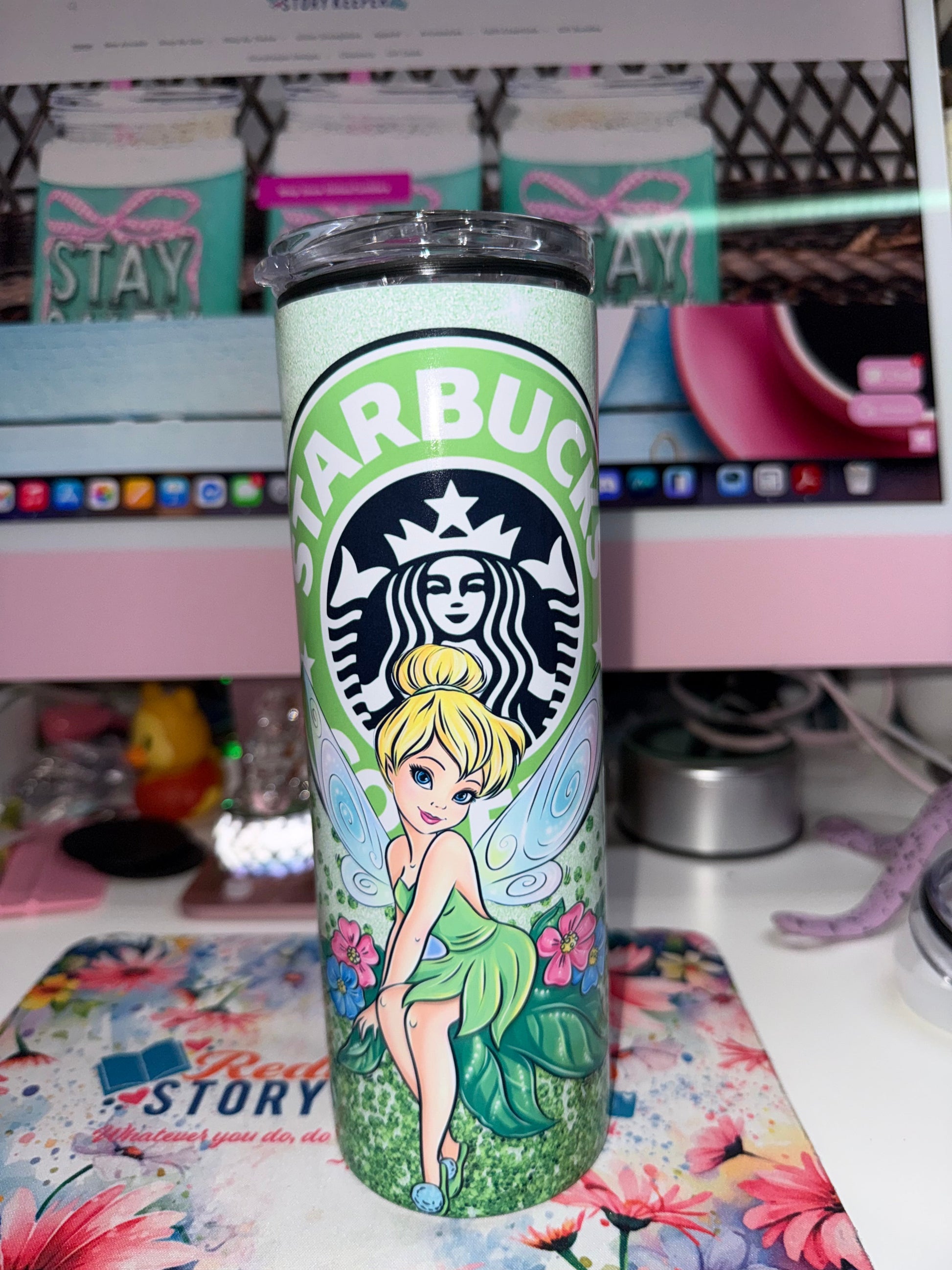 20 oz Fairy Starbucks Duo Tumbler - lifestyle shot showing full tumbler with Starbucks glitter wrap