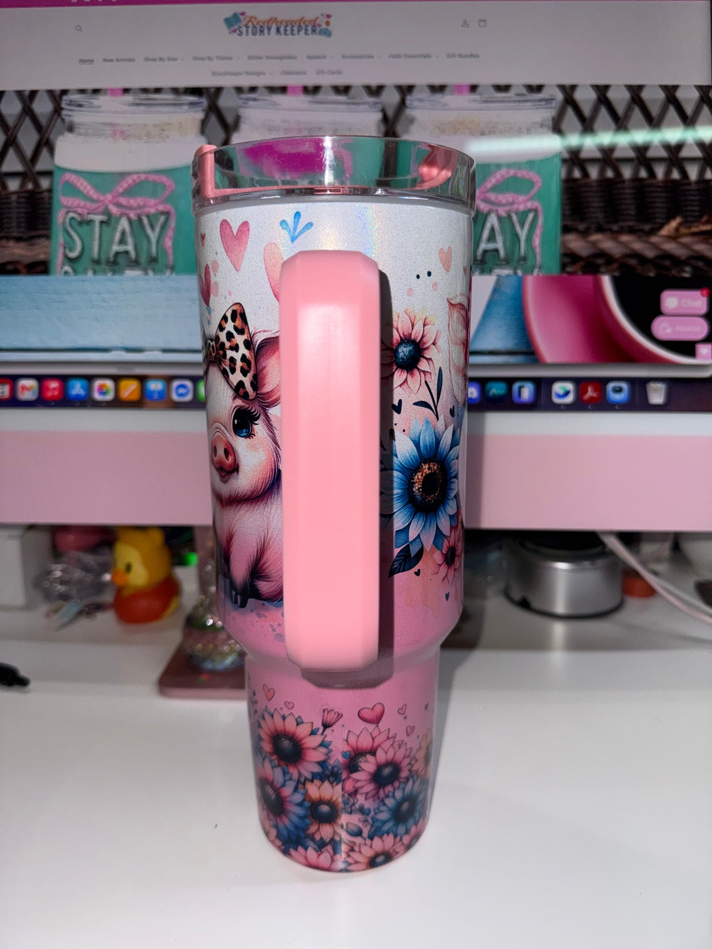 40 oz Pink Ombre Holographic Travel Tumbler - Sweet Piggies
