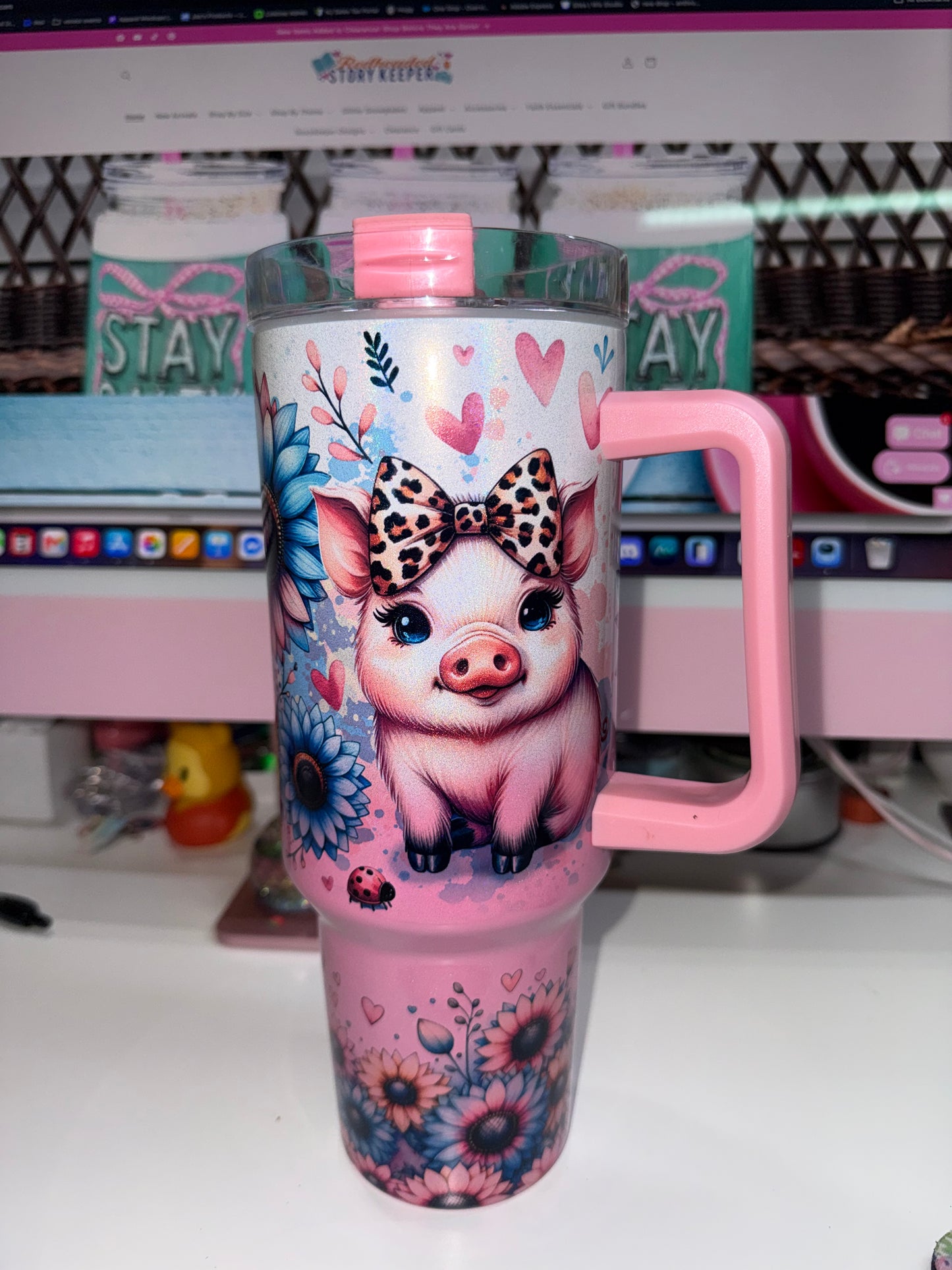 40 oz Pink Ombre Holographic Travel Tumbler - Sweet Piggies