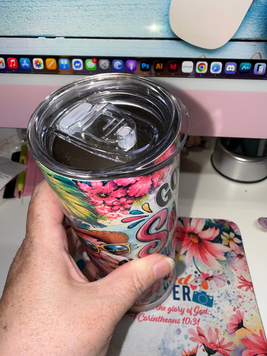 20 oz Good Times Sunshine & Ice Cream Kind of Day Tumbler - side view showing ice cream and flip flop design