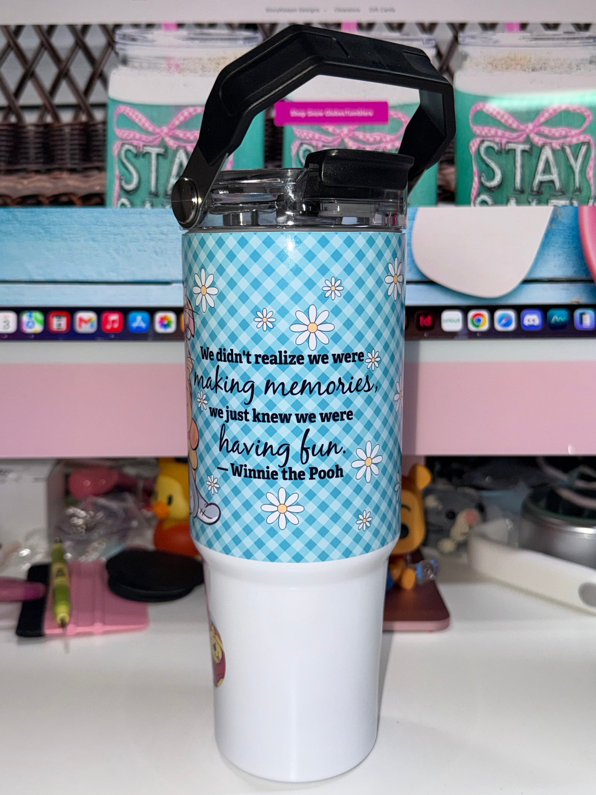 30 oz Making Memories Tri Sip Tumbler - Winnie the Pooh quote side view