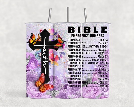 20 oz Bible Emergency Numbers Tumbler - The Redheaded StoryKeeper