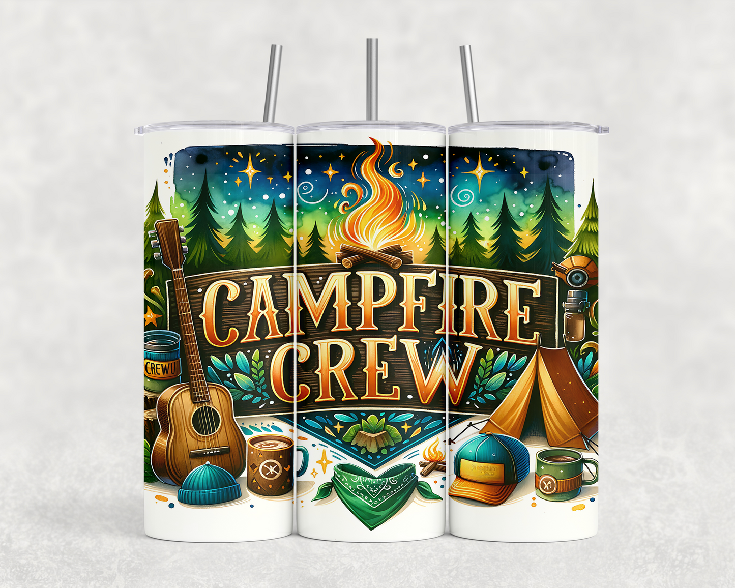 view of illustration of campfire crew tumbler