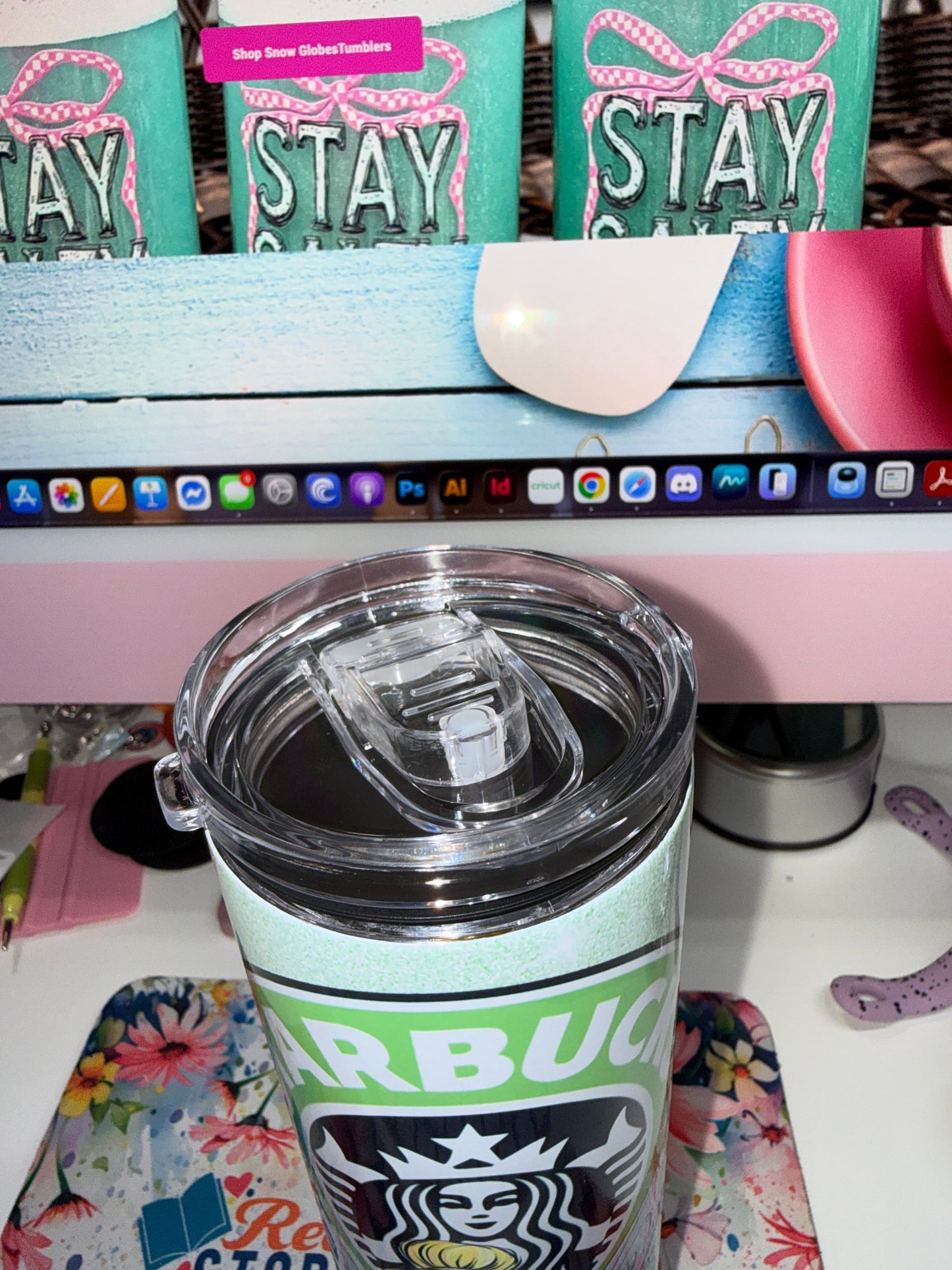 20 oz Fairy Starbucks Duo Tumbler - full product shot with Tinker Bell design and Duo lid