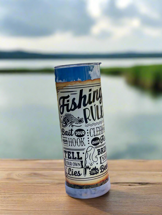 20 oz fishing rules tumbler front view