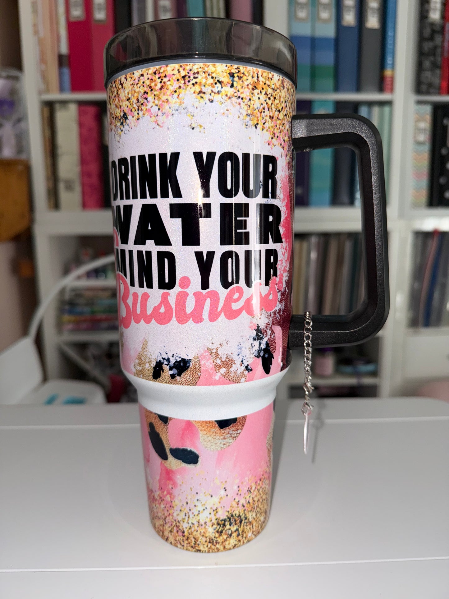 40 oz Drink Your Water & Mind Your Business Travel Tumbler with Charm