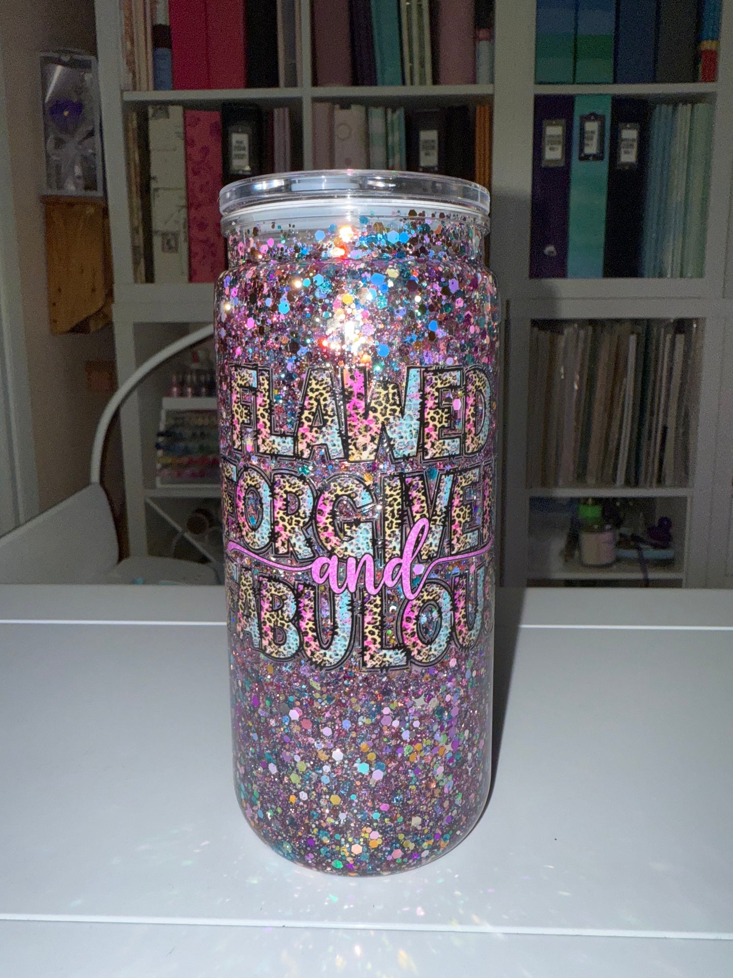 16 oz Acrylic Snowglobe Tumbler- Flawed,Forgiven & Fabulous - The Redheaded StoryKeeper