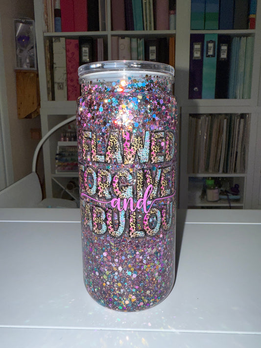 16 oz Acrylic Snowglobe Tumbler- Flawed,Forgiven & Fabulous - The Redheaded StoryKeeper