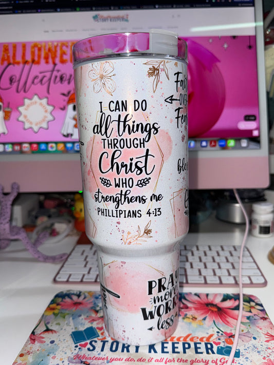 40 oz Scripture Peach Travel Tumbler