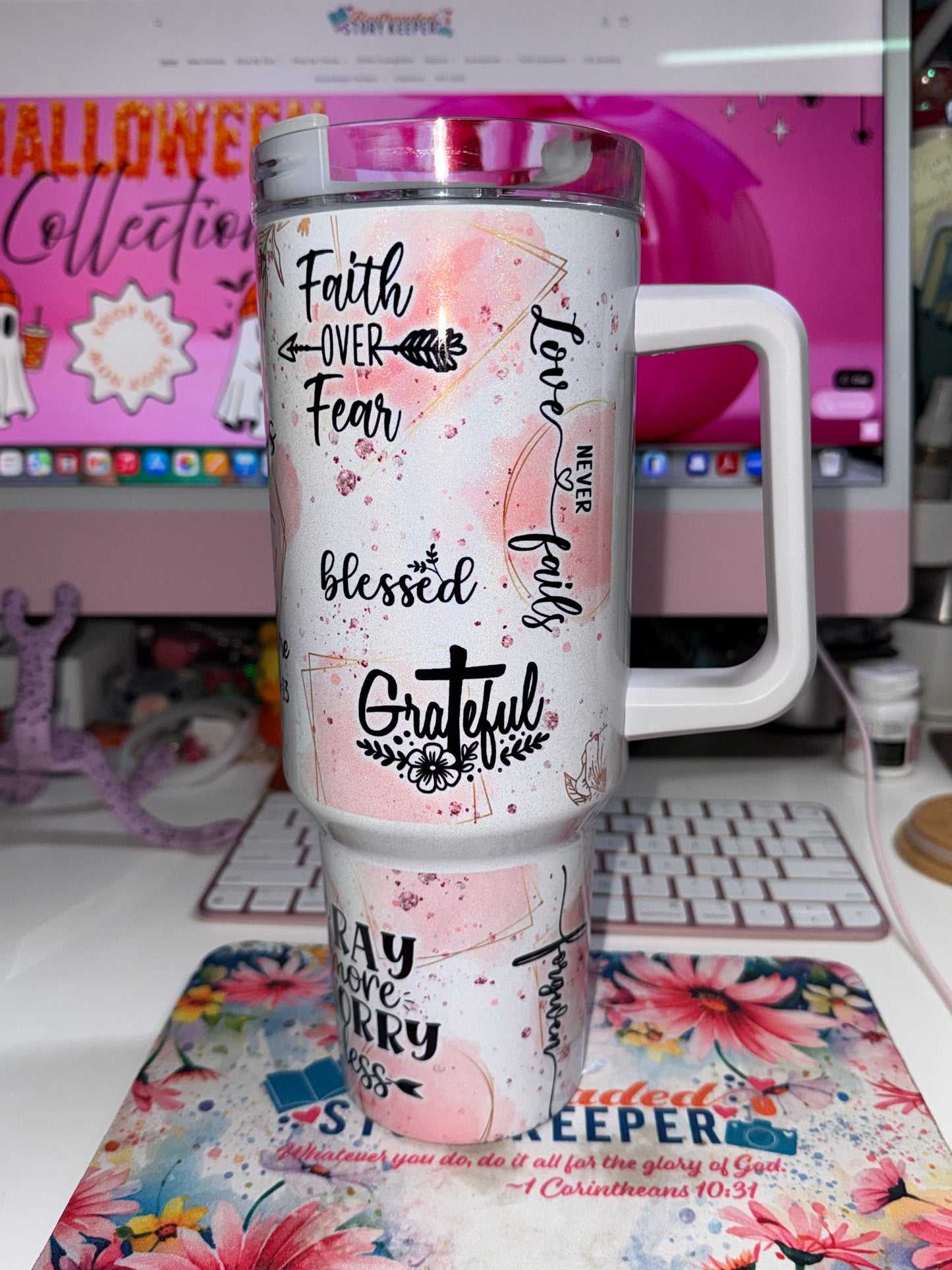 40 oz Scripture Peach Travel Tumbler