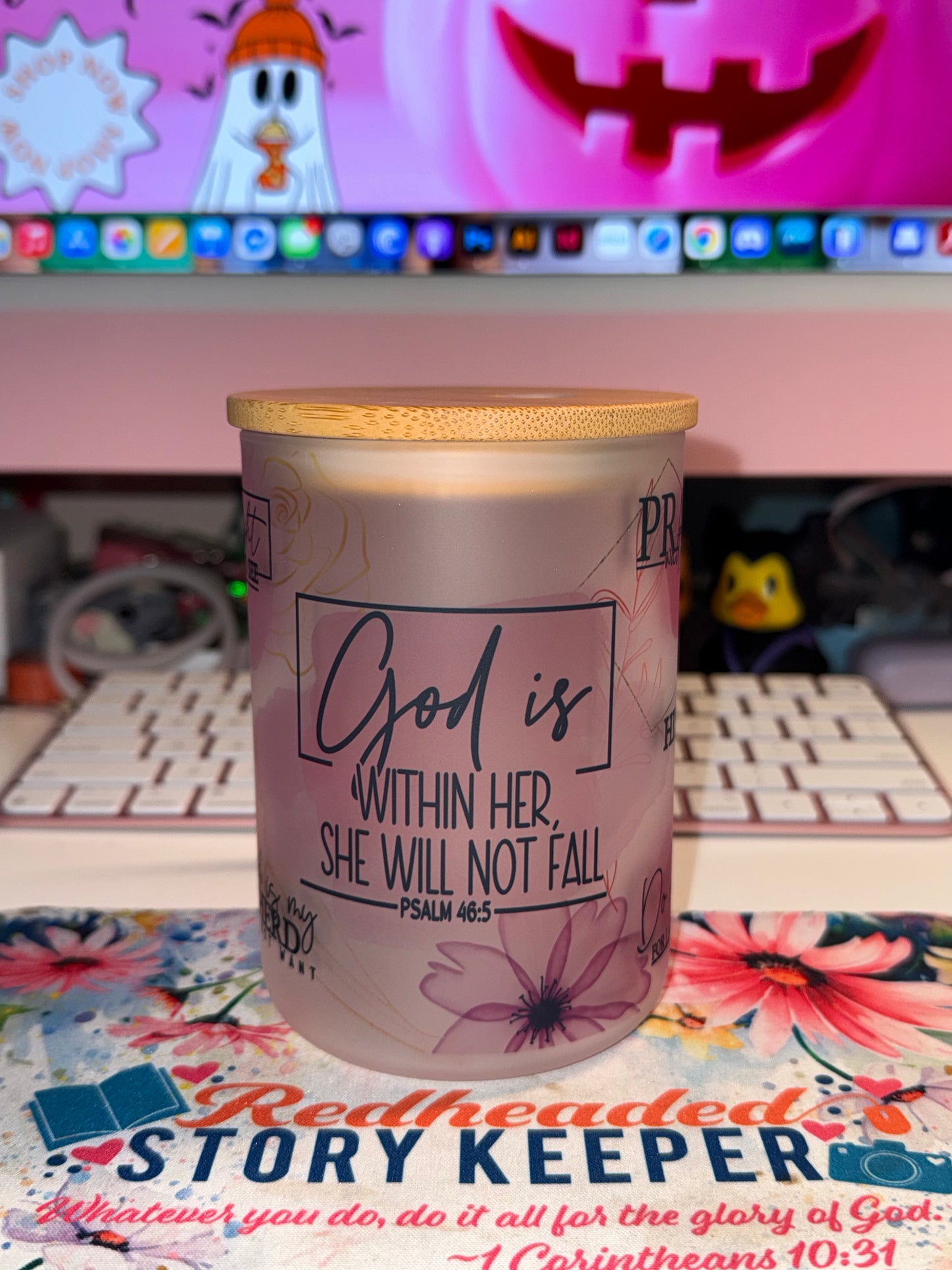 God Is Within Her 17 oz Matte Glass Mug with Bamboo Lid & Straw