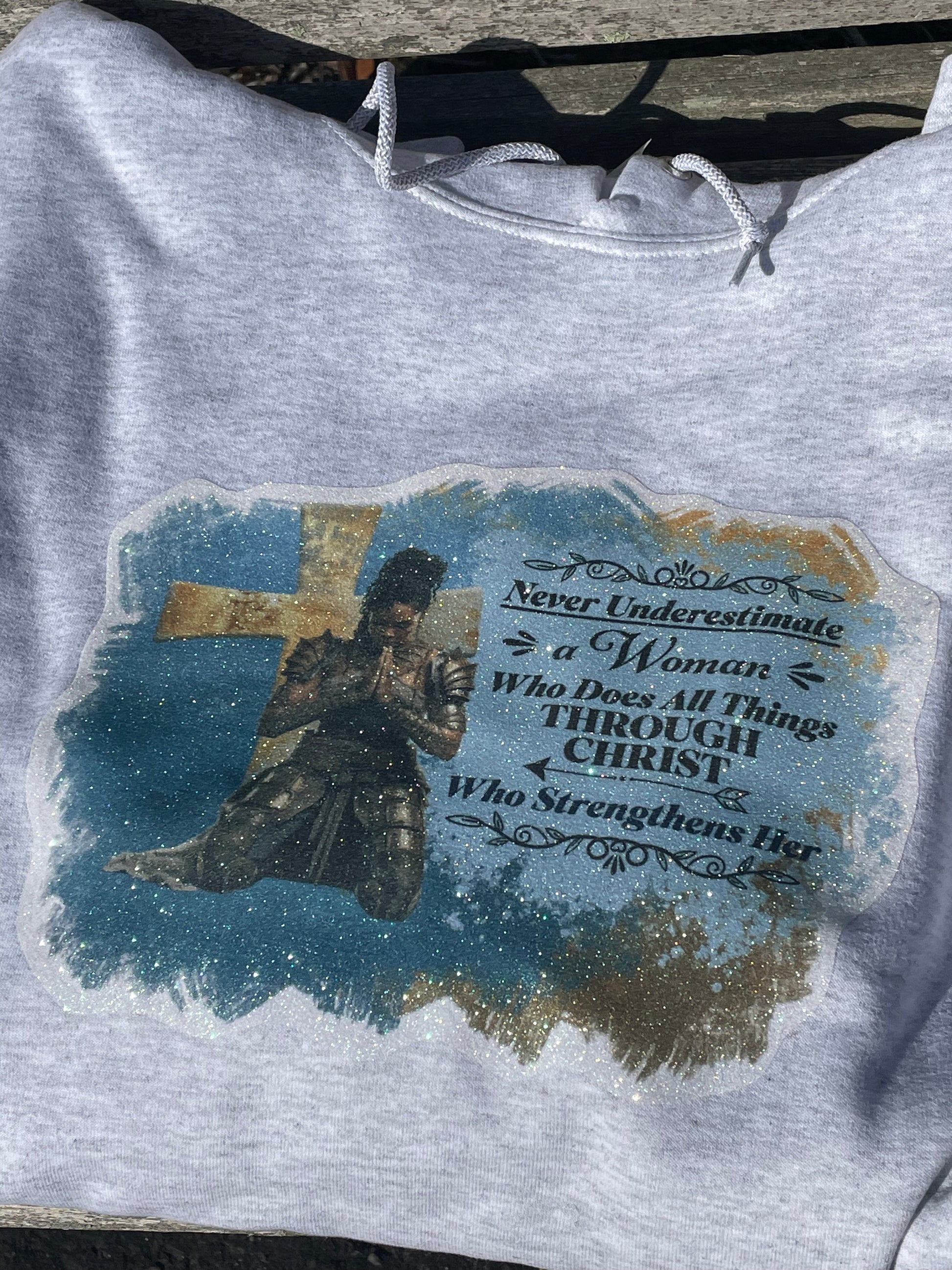 Never Underestimate African American Prayer Warrior on blue background