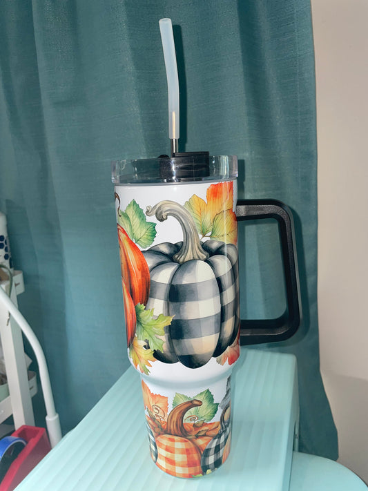 40 oz Plaid Pumpkin Travel Tumbler