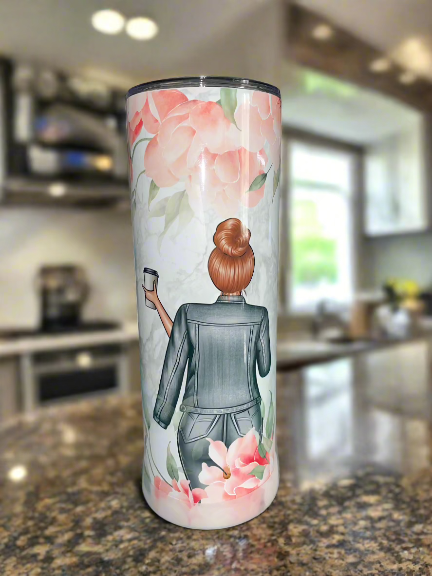 20 oz Redhead Facts - Peach Floral Tumbler