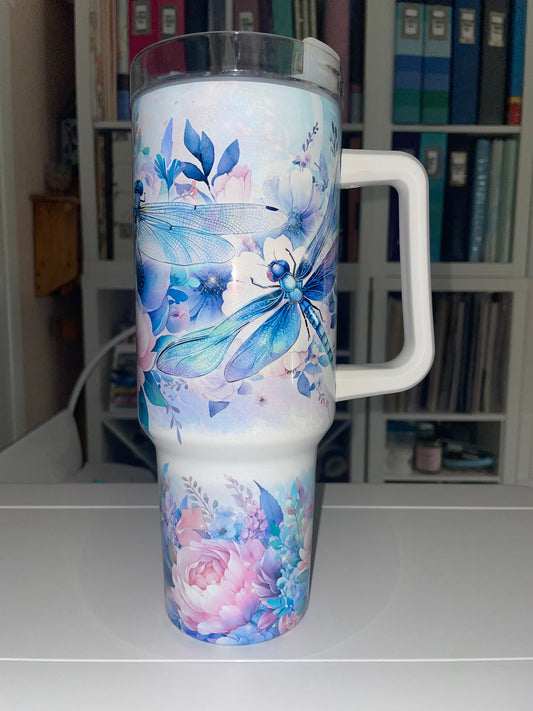 40 oz Holographic Travel Tumbler - Dragonflies