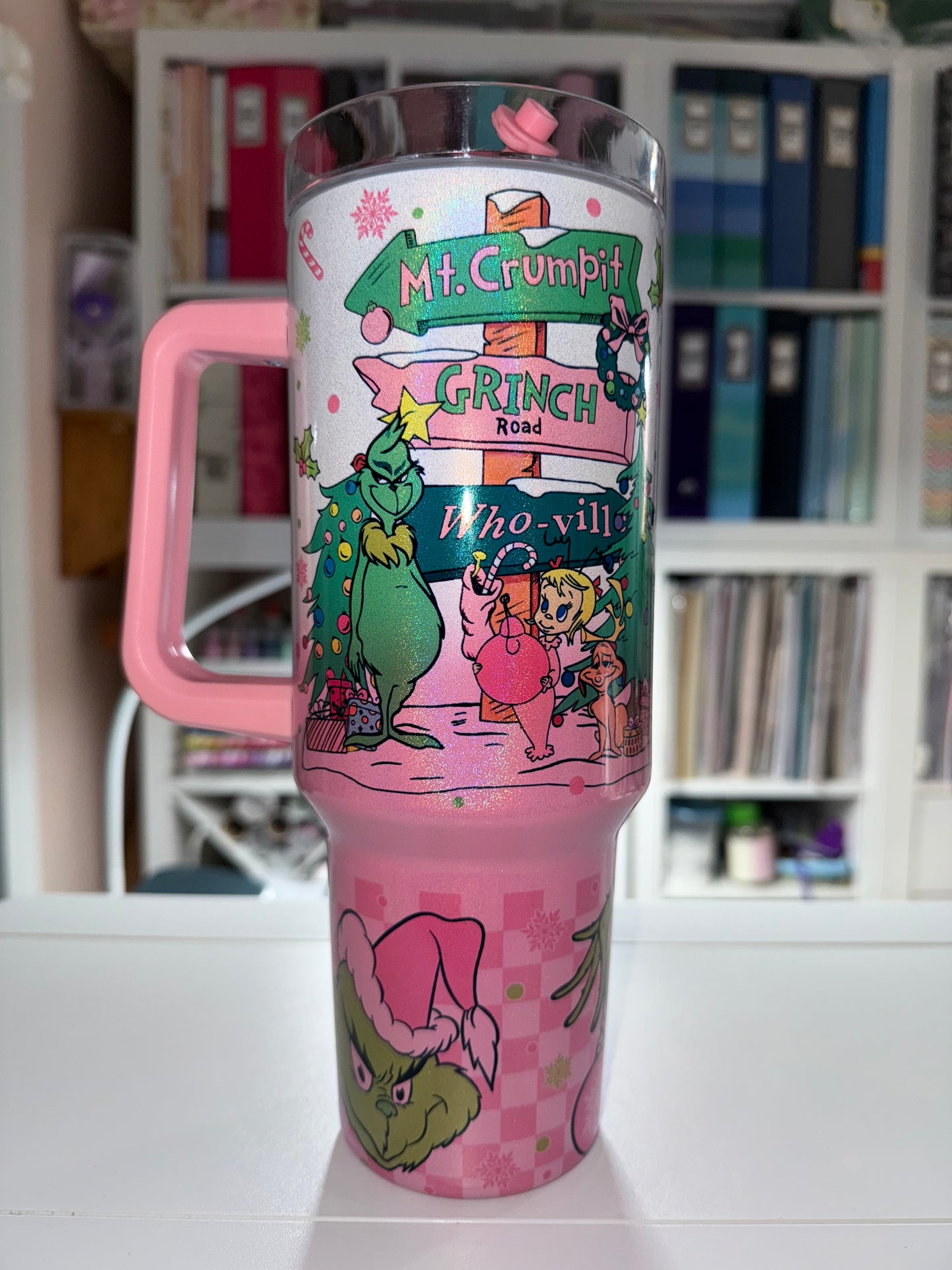 40 oz Pink Ombre Travel Tumbler -Grinchmas