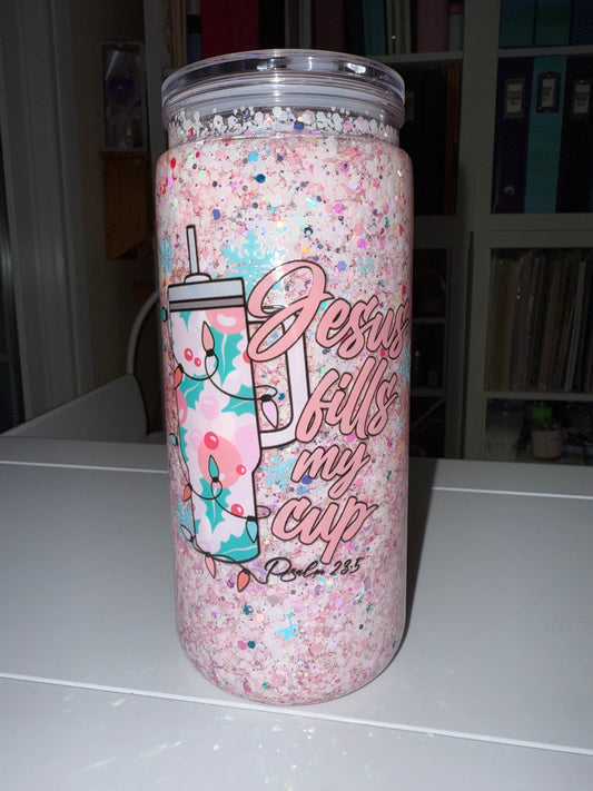 16 oz Jesus Fills My Cup Glitter Tumbler
