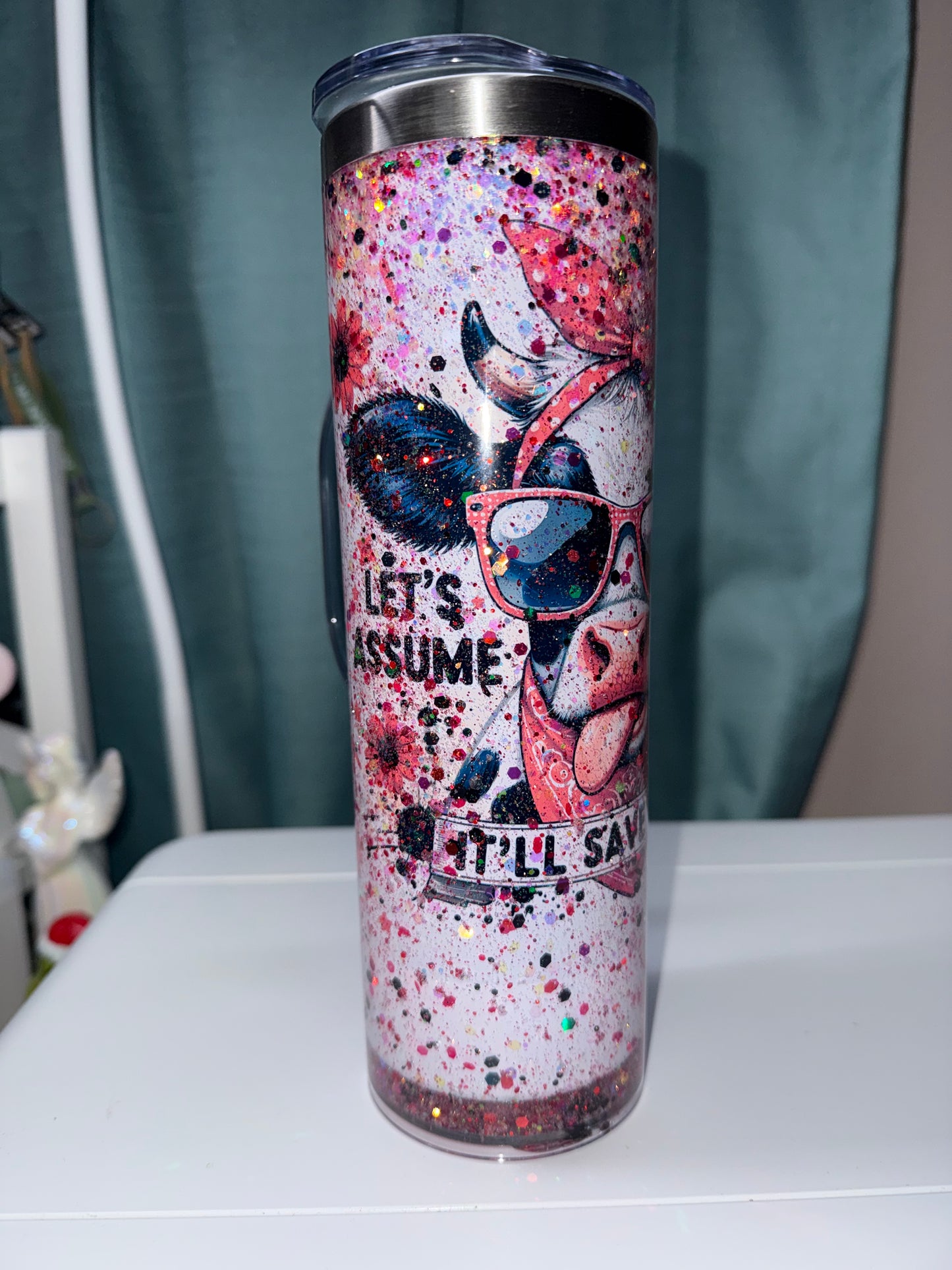 20 oz Let's Assume Snowglobe Tumbler - The Redheaded StoryKeeper