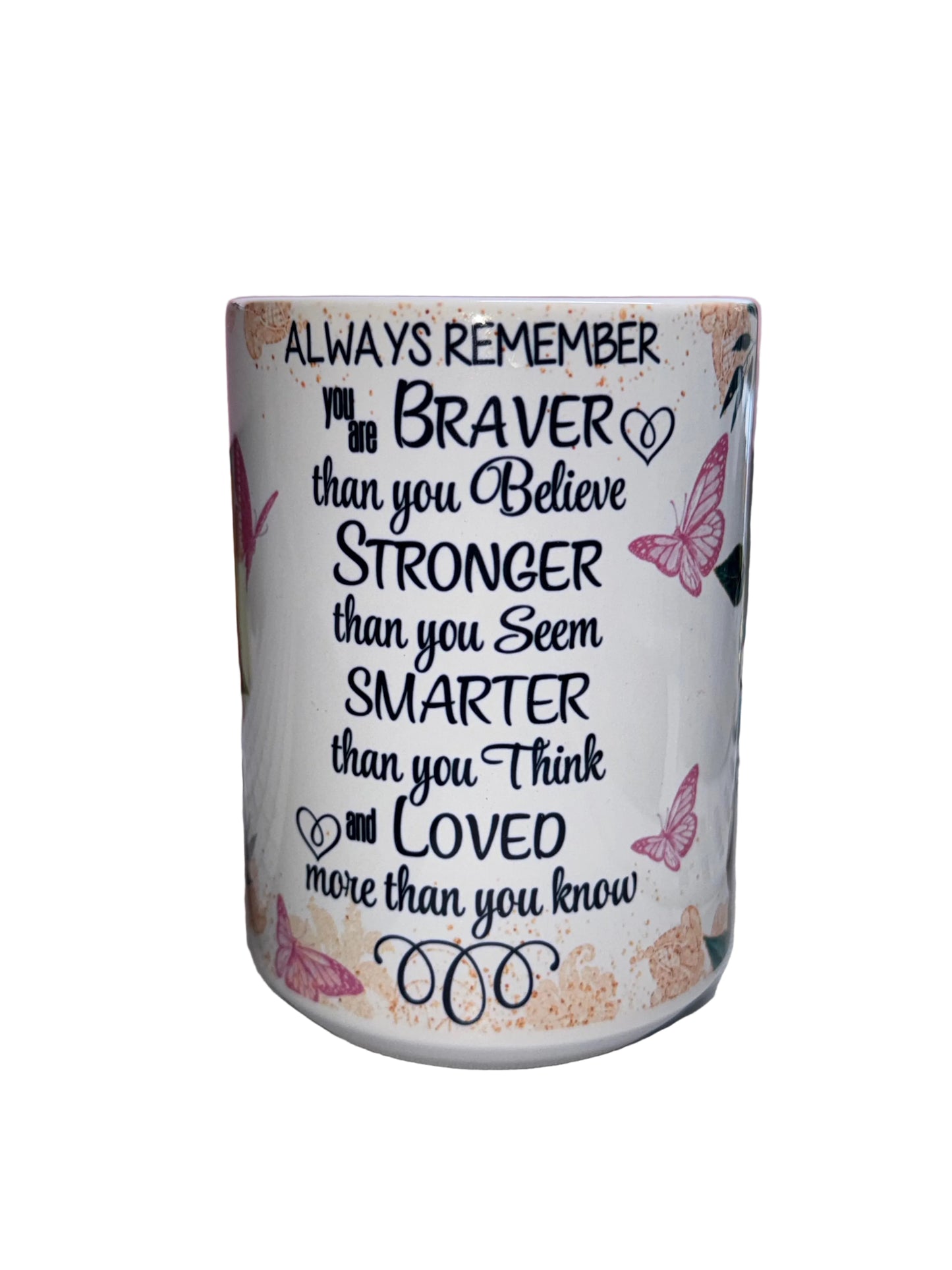front of Always remember mug
