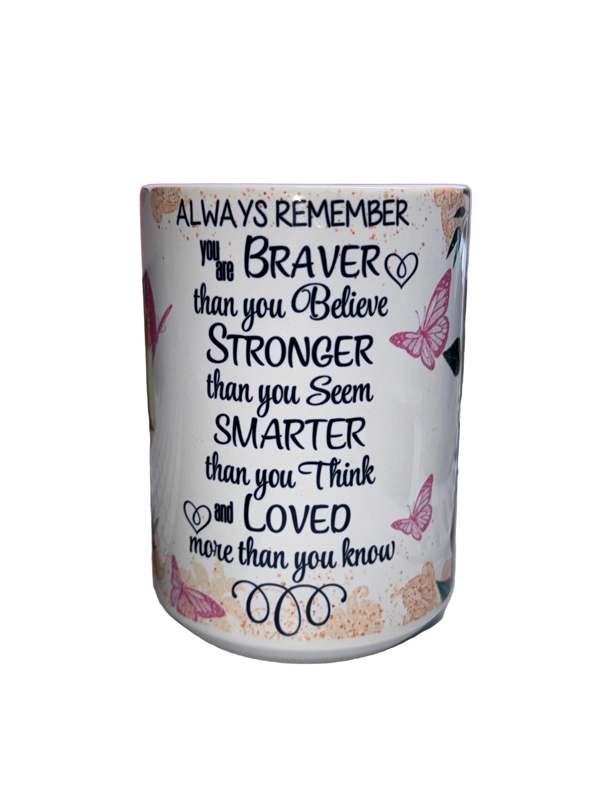 front of Always remember mug