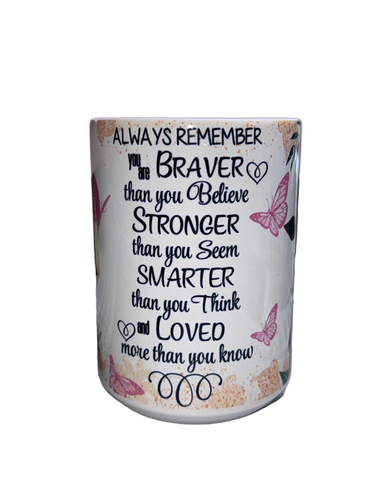 front of Always remember mug
