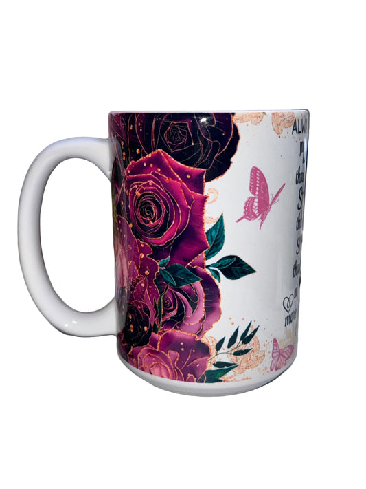 side view of mug purple florals