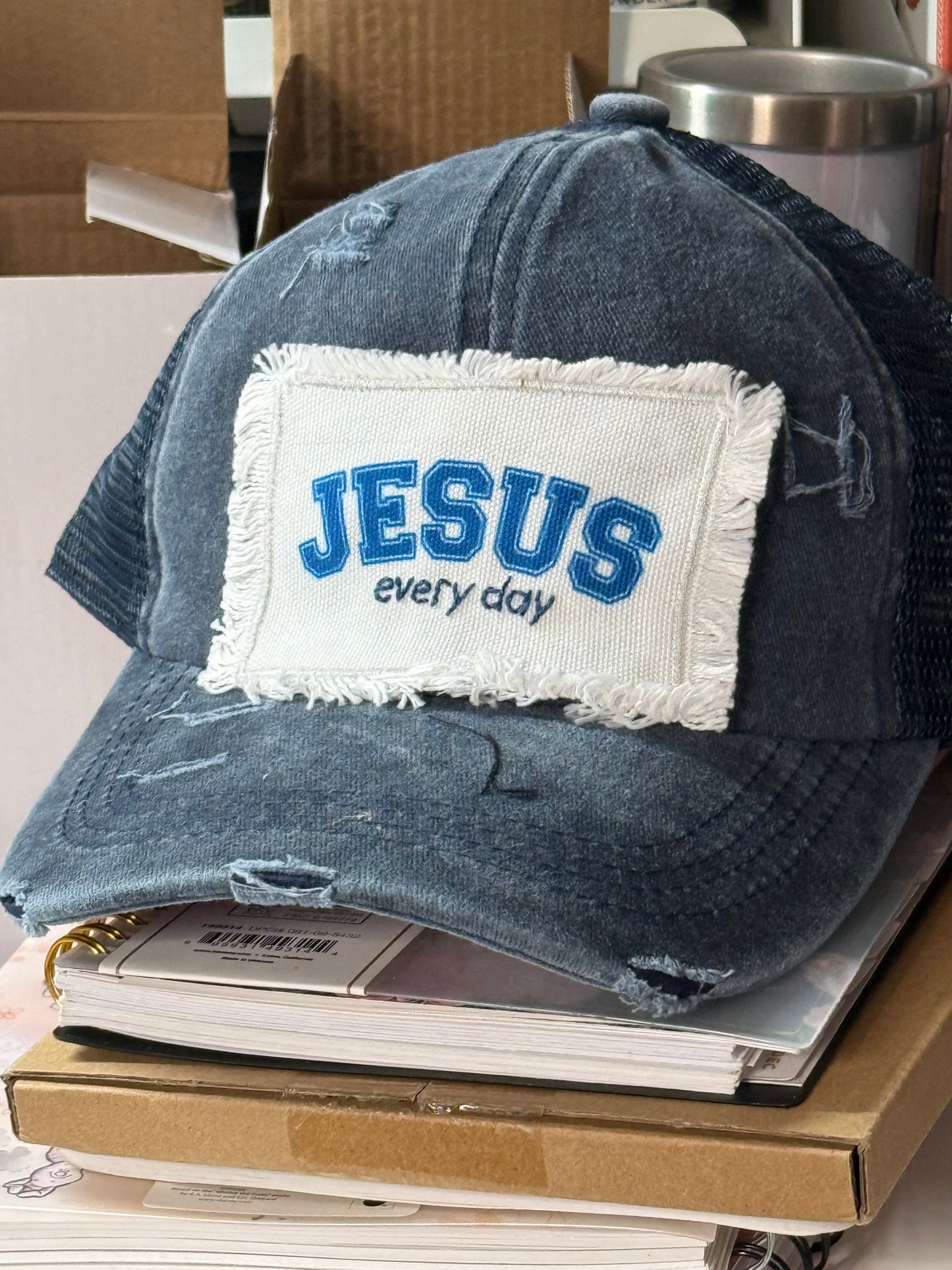 Jesus Every Day Distressed Ponytail Baseball Cap