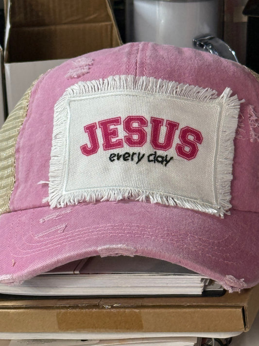 Jesus Every Day Distressed Ponytail Baseball Cap