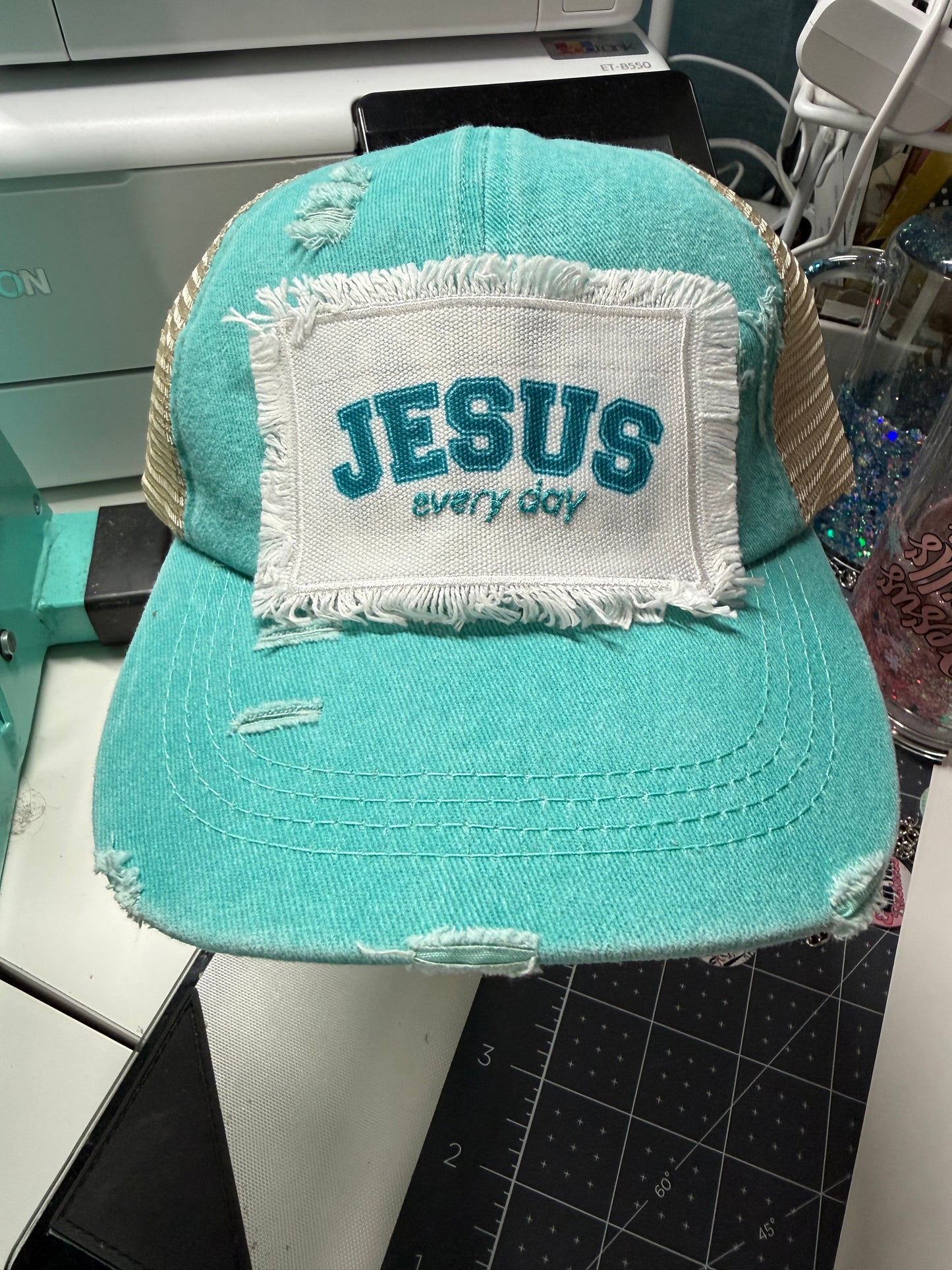 Jesus Every Day Distressed Ponytail Baseball Cap