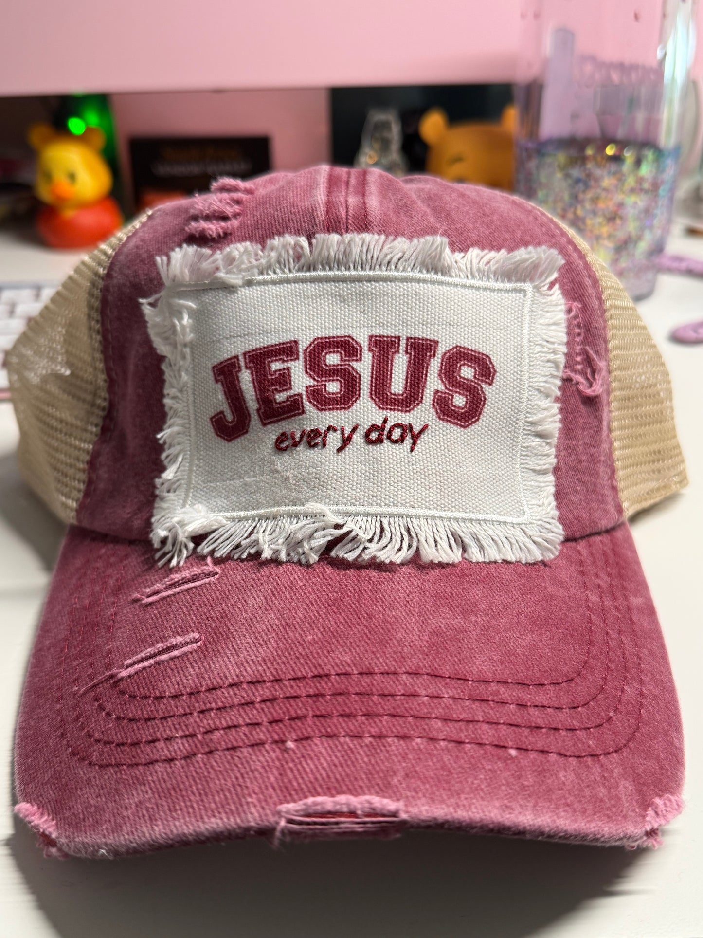 Jesus Every Day Distressed Ponytail Baseball Cap