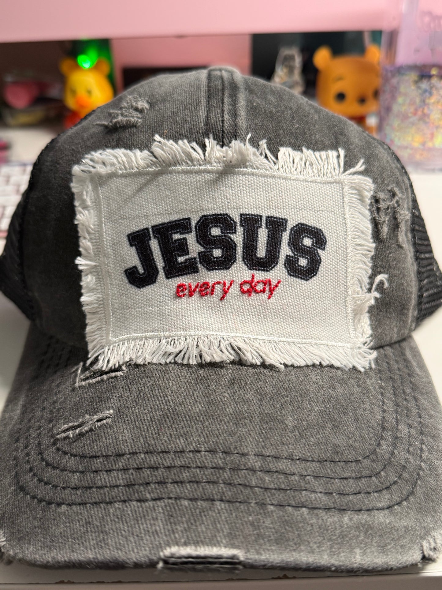 Jesus Every Day Distressed Ponytail Baseball Cap