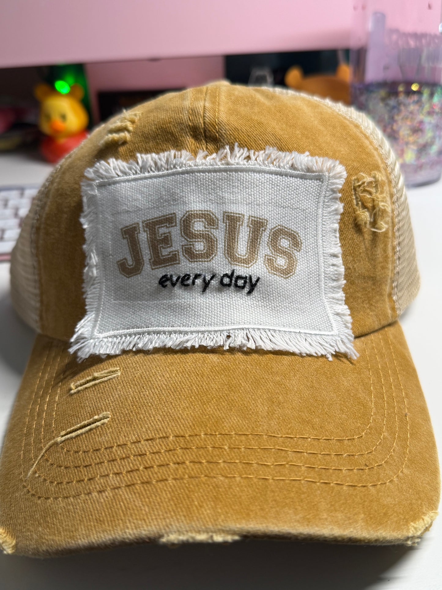 Jesus Every Day Distressed Ponytail Baseball Cap