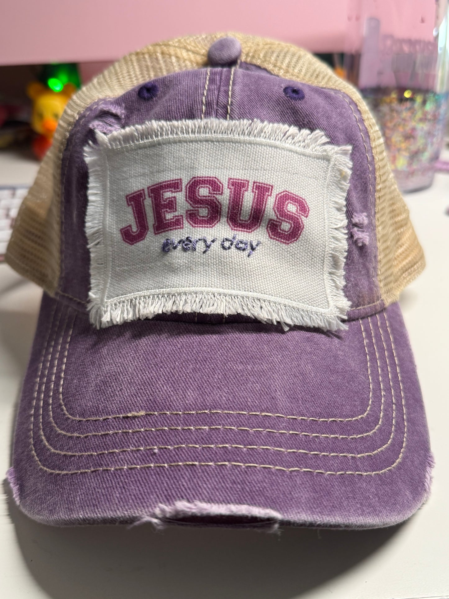 Jesus Every Day Distressed Ponytail Baseball Cap