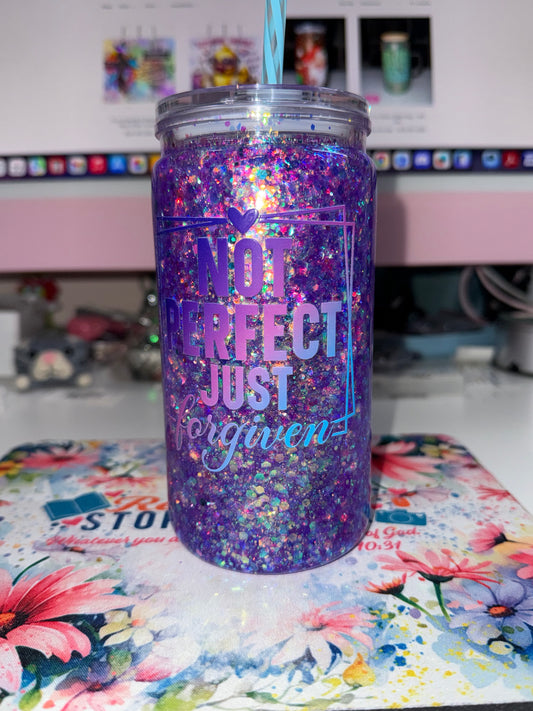 16 oz Not Perfect Just Forgiven Acrylic Snow Globe Tumbler