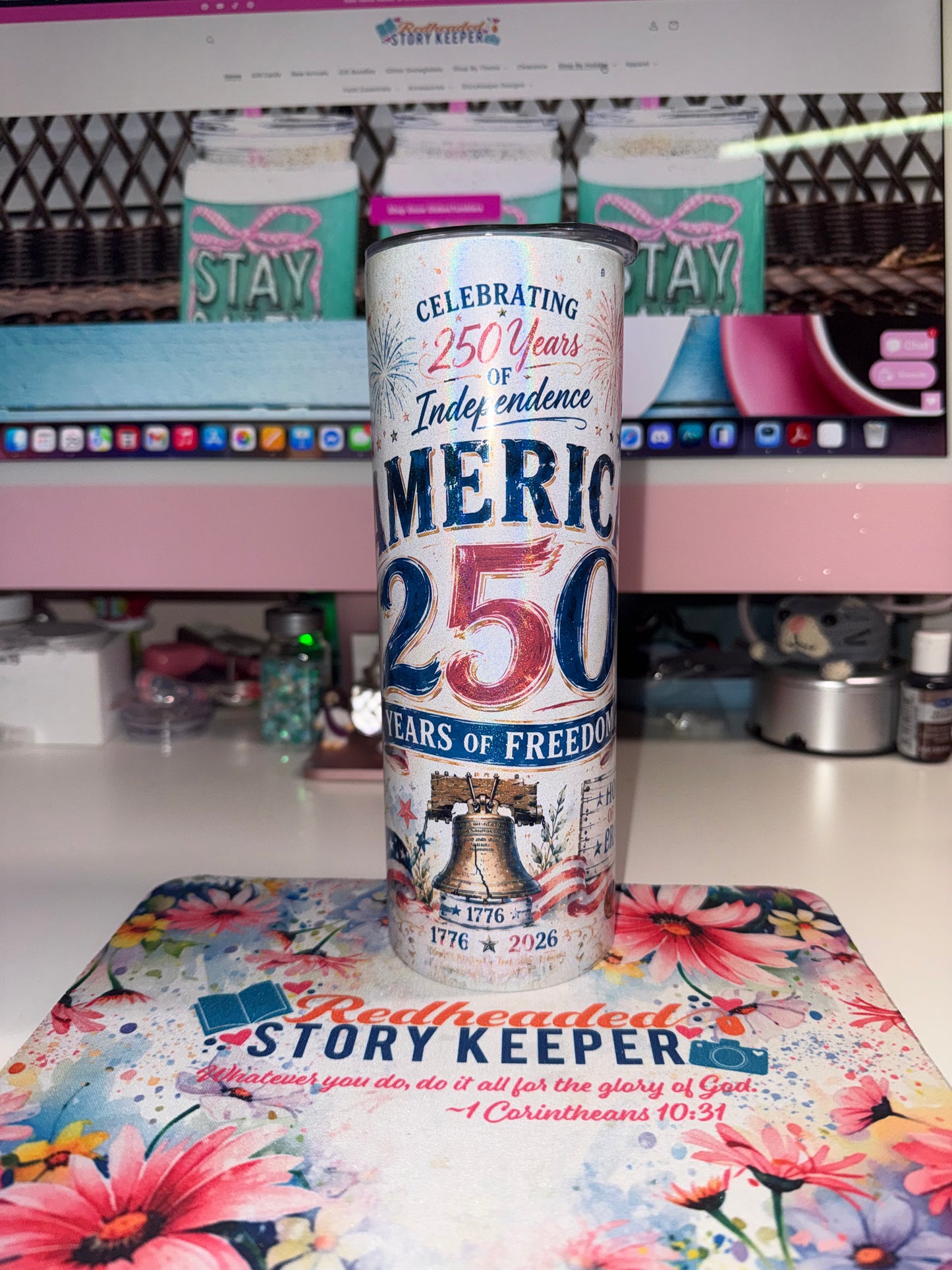 20 oz America 250 Holographic Tumbler