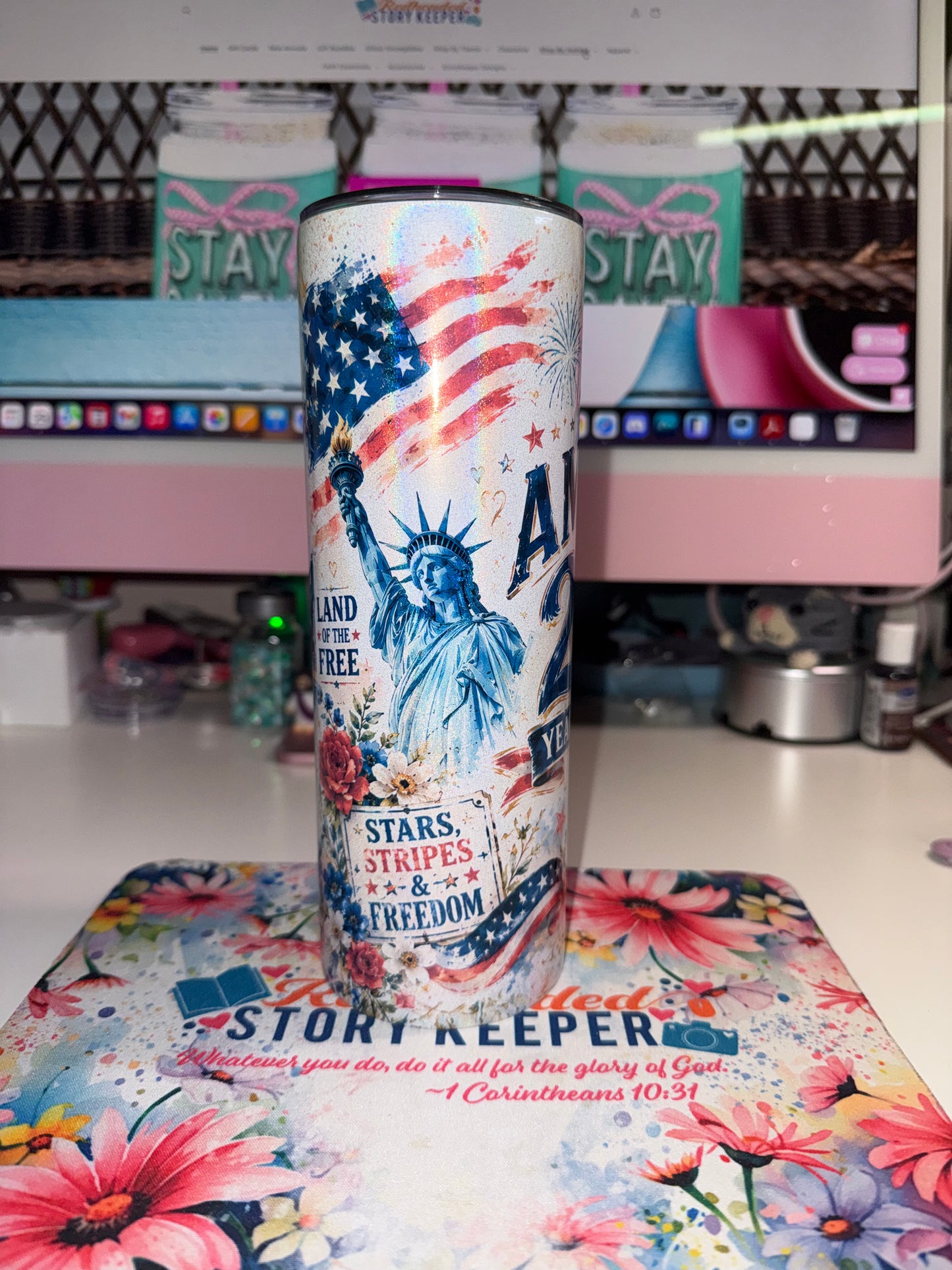 20 oz America 250 Holographic Tumbler