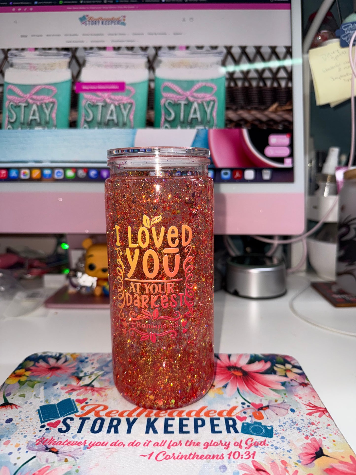 20 oz I Loved You at Your Darkest Waterfall Snow Globe Tumbler