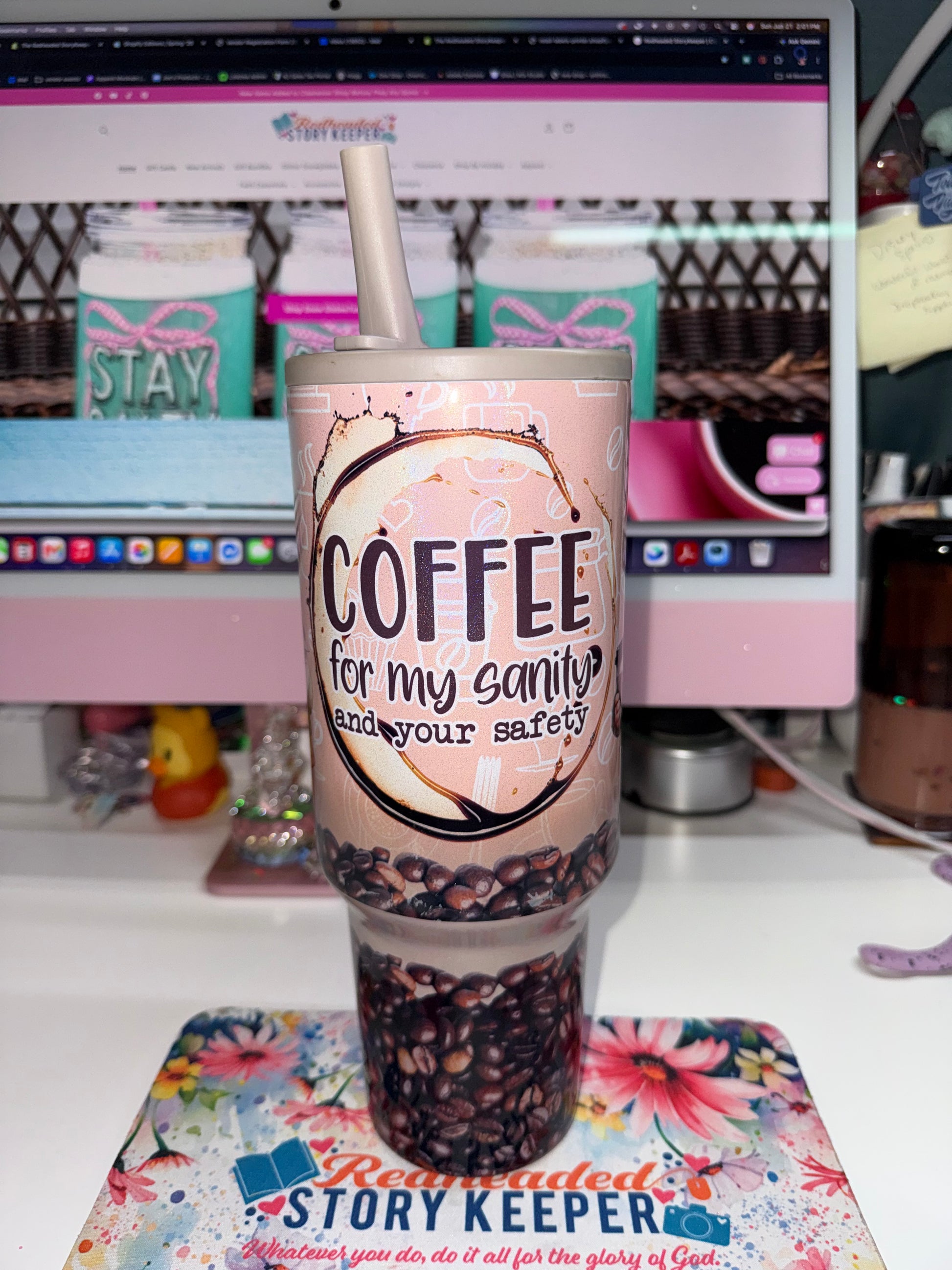 front view of tumbler coffee for my sanity
