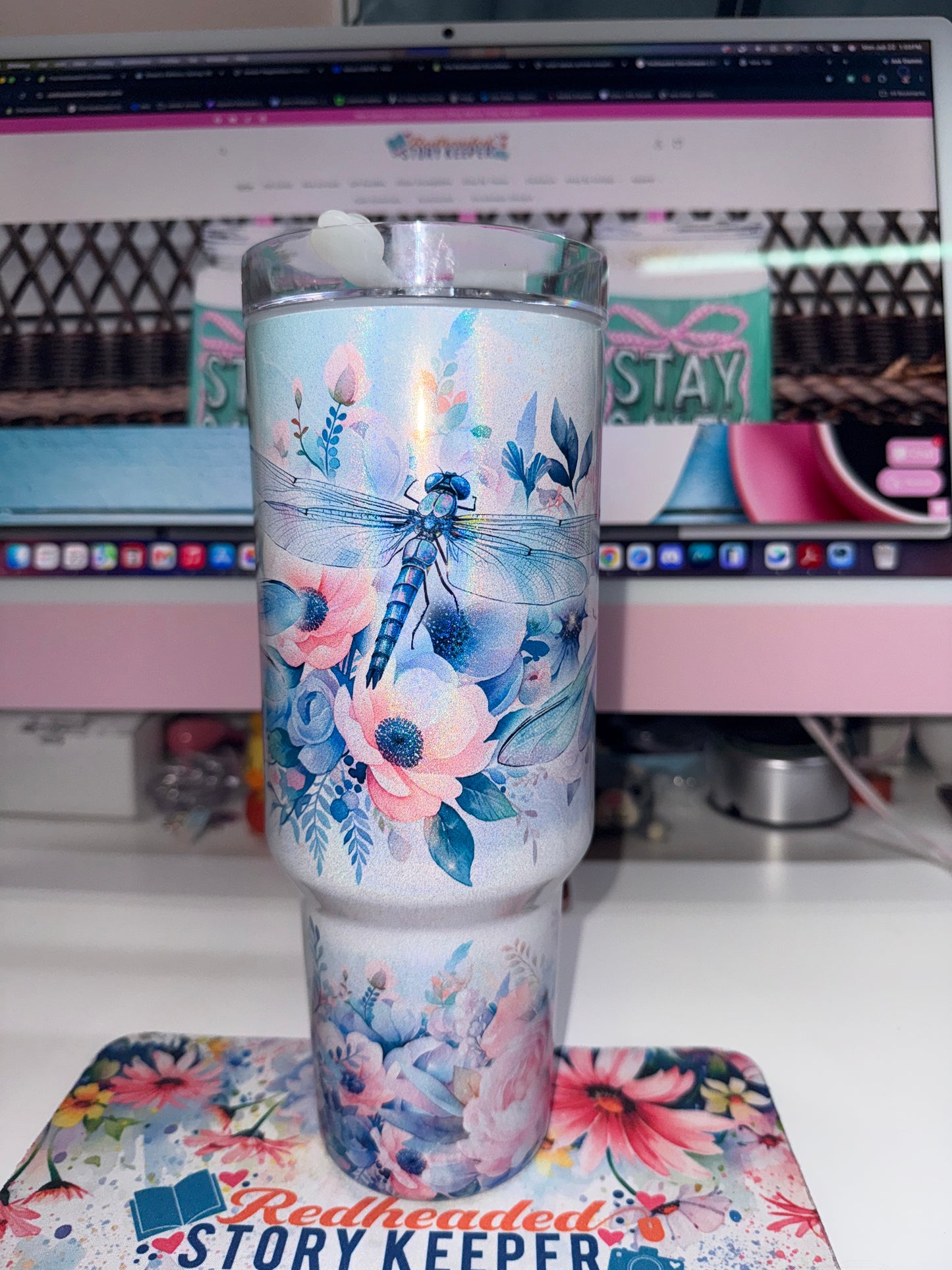 40 oz Holographic Dragonflies Travel Tumbler
