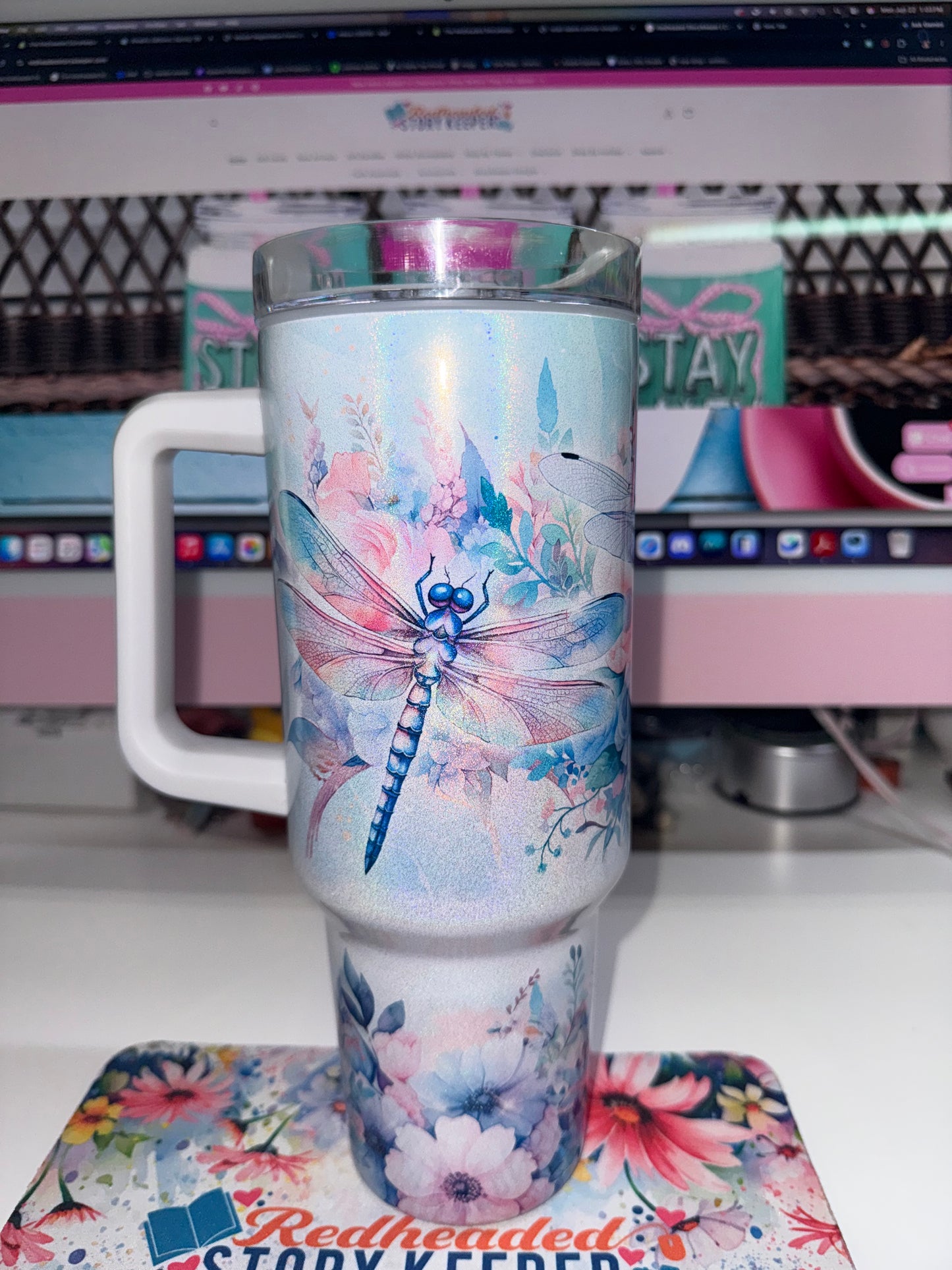40 oz Holographic Dragonflies Travel Tumbler