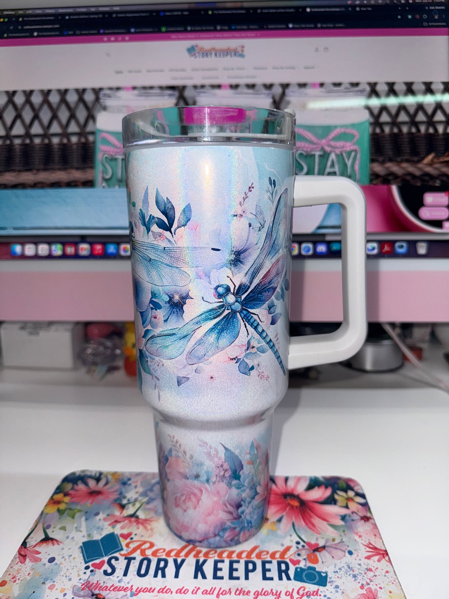 40 oz Holographic Dragonflies Travel Tumbler