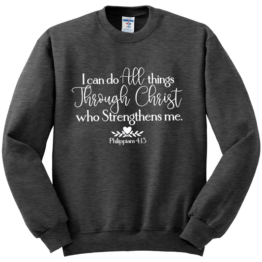 I can do all things black heather crewneck