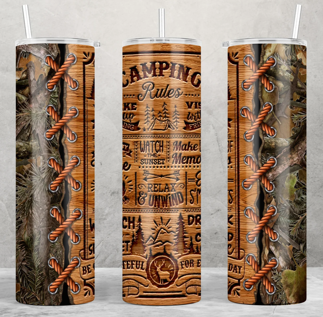 30 oz Duo Lid Camping Rules Woodgrain Tumbler
