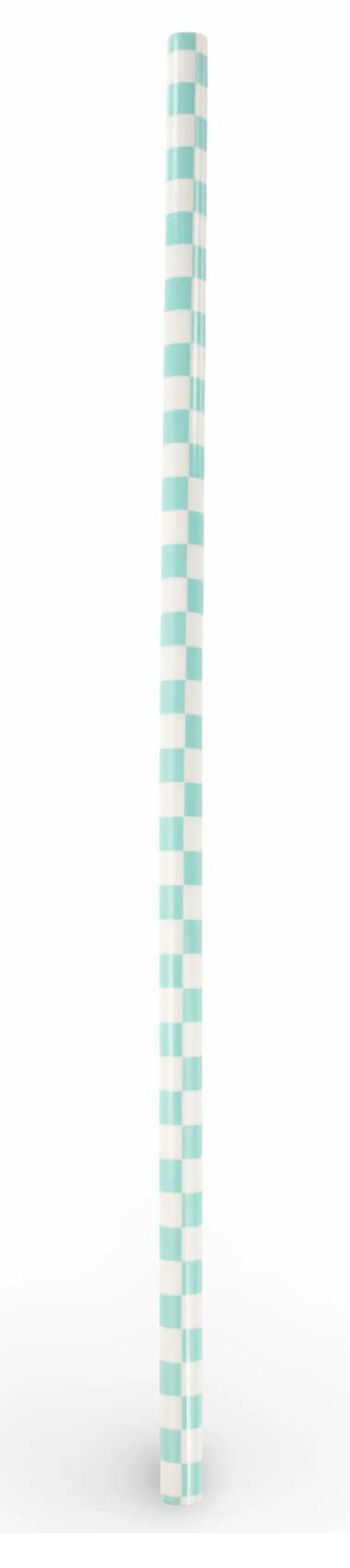 Teal and white striped straw on a white background