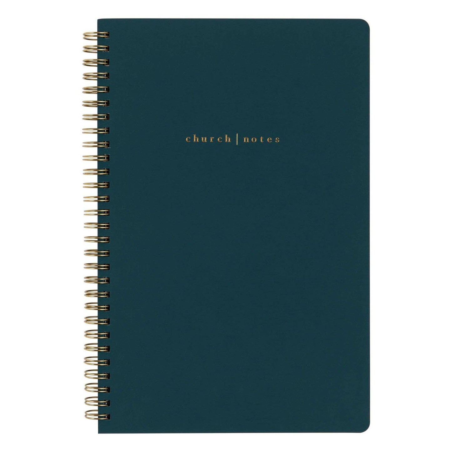 Dark blue notebook with 'church notes' text on a white background