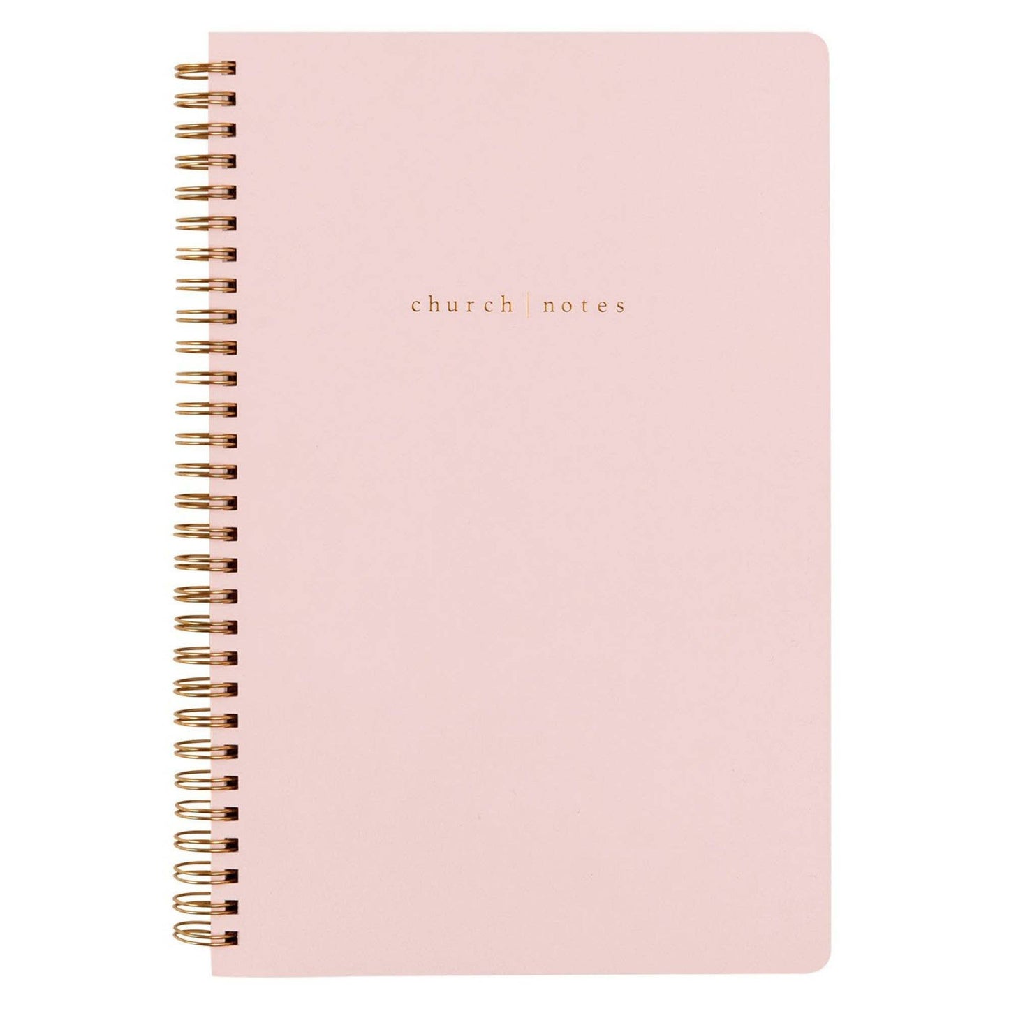 Pink notebook with 'church notes' text on a white background