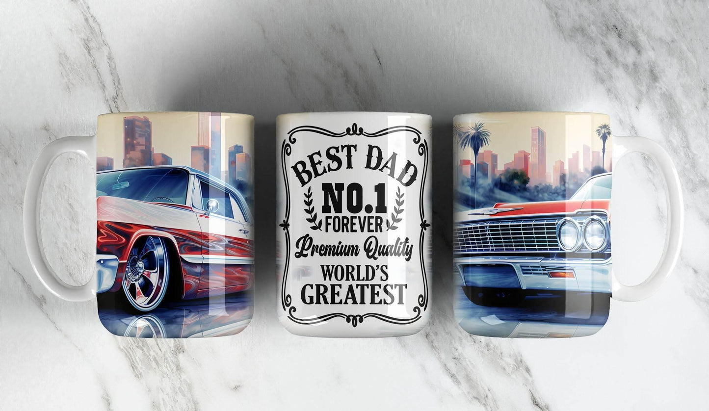15 oz Best Dad Retro Car Mug - The Redheaded StoryKeeper